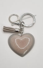 Load image into Gallery viewer, Resin Sparkle Pastel Love Heart Silver Tassel Keychains