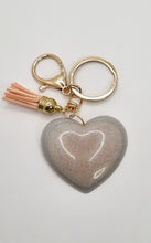 Load image into Gallery viewer, Resin Sparkle Pastel Love Heart Gold Tassel Keychains