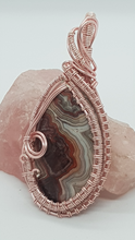 Load image into Gallery viewer, Rose Gold Woven Crazy Lace Agate Cabochon Pendant