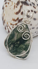 Load image into Gallery viewer, Silver Green Moss Agate Cabochon Pendant