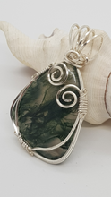 Load image into Gallery viewer, Silver Green Moss Agate Cabochon Pendant