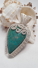 Load image into Gallery viewer, Silver Woven Azurite Chrysocolla Cabochon Pendant
