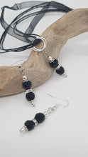 Load image into Gallery viewer, Silver Black Faceted Rhinestone Rondelle Earrings & Pendant Set