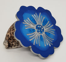 Load image into Gallery viewer, Set of 2 x Sapphire Blue & Silver Blue Sparkly Glitter Hibiscus Resin Coasters