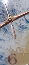 Load image into Gallery viewer, Ocean Beach Resin Clock Featuring A Border of White & Pearl Seashells