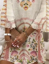 Load image into Gallery viewer, Boho Prairie Pink and Tan Long Sleeve Mini Dress