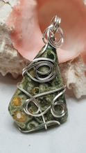 Load image into Gallery viewer, Silver Freeform Tumbled Rainforest Jasper Pendant