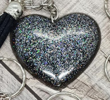 Load image into Gallery viewer, Resin Love Heart Silver Tassel Keychains