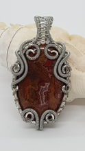 Load image into Gallery viewer, Silver Coiled Crazy Lace Agate Cabochon Pendant