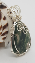 Load image into Gallery viewer, Silver Green Moss Agate Cabochon Pendant