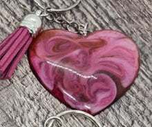 Load image into Gallery viewer, Resin Love Heart Silver Tassel Keychains