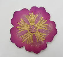 Load image into Gallery viewer, Set of 2 x Magenta Rose Pink & Gold Resin Hibiscus Coasters
