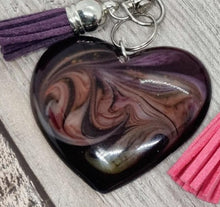 Load image into Gallery viewer, Resin Love Heart Silver Tassel Keychains
