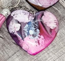 Load image into Gallery viewer, Resin Love Heart Silver Tassel Keychains
