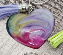 Load image into Gallery viewer, Resin Love Heart Silver Tassel Keychains