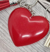 Load image into Gallery viewer, Resin Love Heart Silver Tassel Keychains