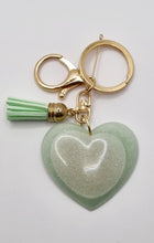 Load image into Gallery viewer, Resin Sparkle Pastel Love Heart Gold Tassel Keychains