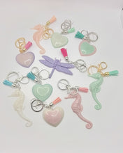 Load image into Gallery viewer, Resin Sparkle Pastel Love Heart Silver Tassel Keychains
