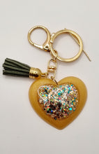 Load image into Gallery viewer, Resin Super Sparkle Love Heart Gold &amp; Silver Tassel Keychains
