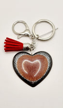 Load image into Gallery viewer, Resin Sparkle Black Love Heart Silver Tassel Keychains
