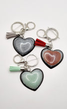 Load image into Gallery viewer, Resin Sparkle Black Love Heart Silver Tassel Keychains
