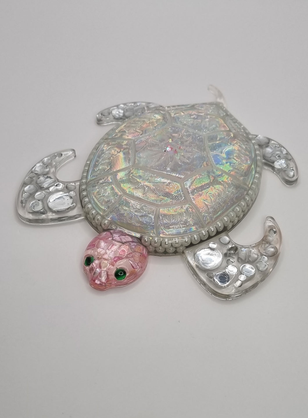 Holographic Resin Sea Turtles Featuring Pearls and Seashells