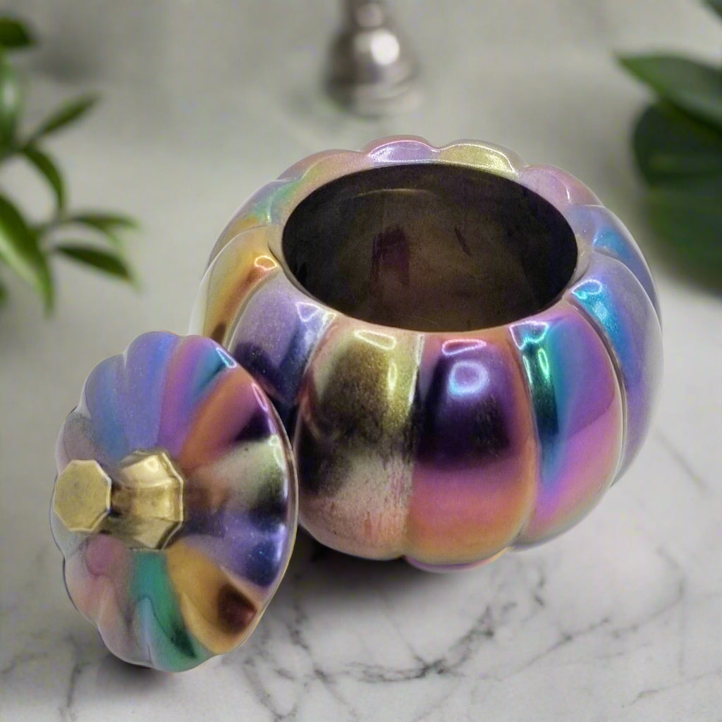 Handcrafted Holographic Resin Pumpkin Trinket Jar