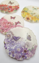 Load image into Gallery viewer, Geode Resin Coasters Featuring Flowers &amp; Butterflies with Matching Coaster Holder
