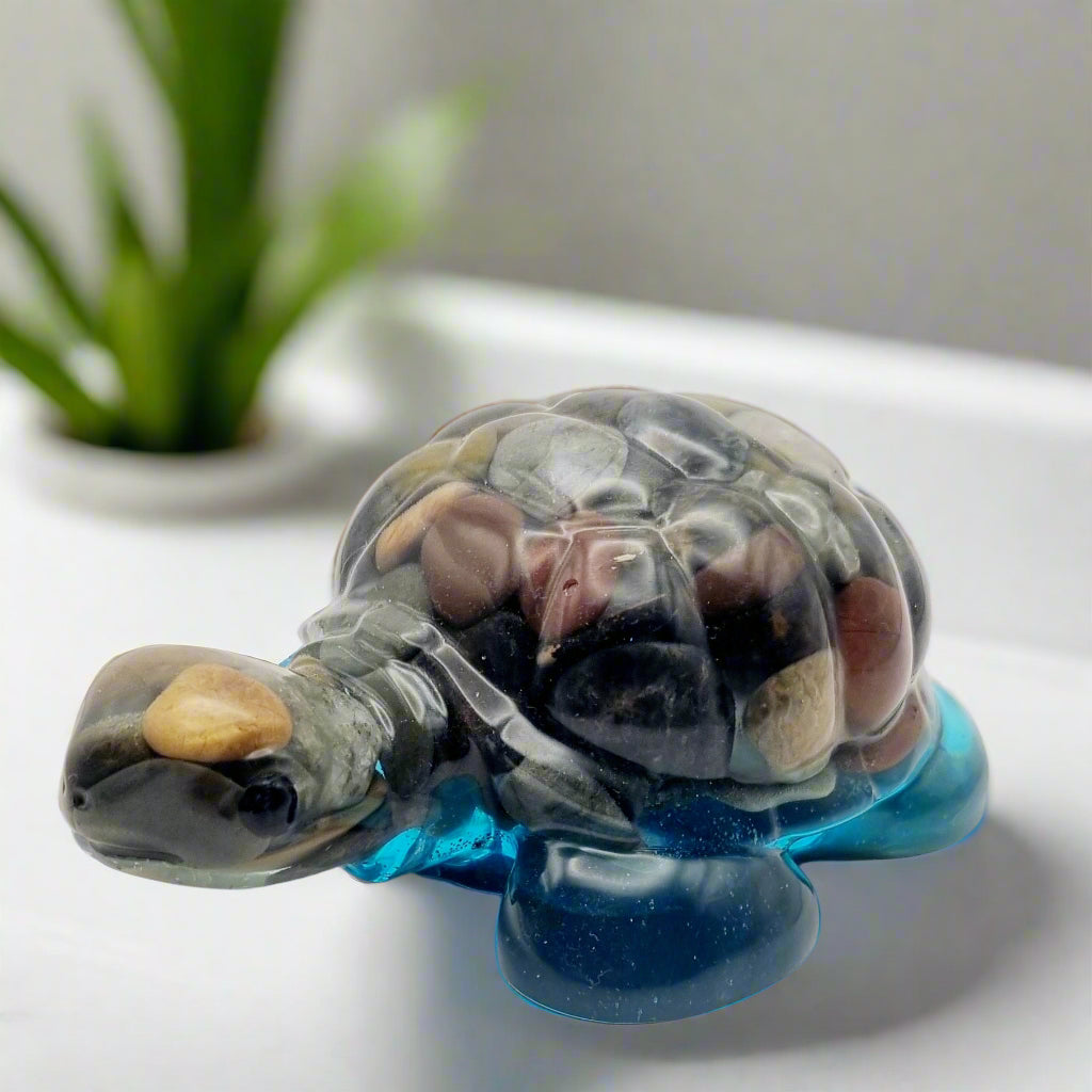 Handcrafted Resin Turtle Featuring Polished Stones