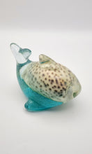 Load image into Gallery viewer, Handcrafted Resin Whale Figurine Featuring A Large Vintage Cowrie Seashell
