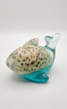 Load image into Gallery viewer, Handcrafted Resin Whale Figurine Featuring A Large Vintage Cowrie Seashell
