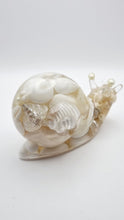 Load image into Gallery viewer, Handcrafted Resin Snail Figurine Featuring White Seashells
