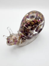 Load image into Gallery viewer, Handcrafted Resin Snail Figurine Featuring Rose Buds &amp; White Pebbles
