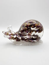 Load image into Gallery viewer, Handcrafted Resin Snail Figurine Featuring Rose Buds &amp; White Pebbles
