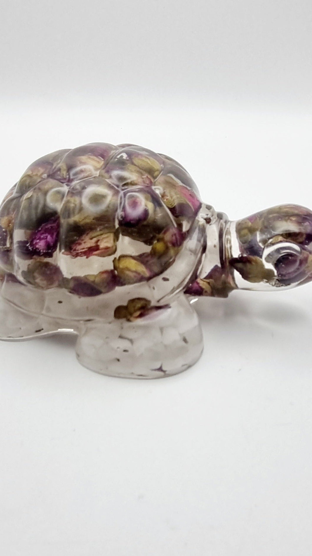 Handcrafted Resin Turtle Featuring Red Rose Buds & White Pebbles