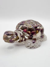 Load image into Gallery viewer, Handcrafted Resin Turtle Featuring Red Rose Buds &amp; White Pebbles
