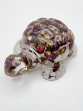 Load image into Gallery viewer, Handcrafted Resin Turtle Featuring Red Rose Buds &amp; White Pebbles
