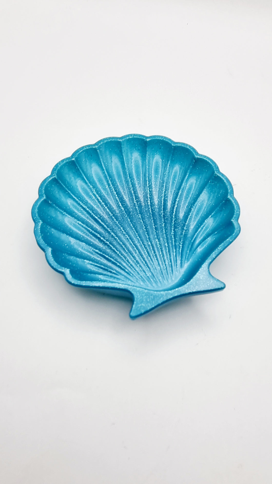 Handcrafted Glittery Turquoise Clam Shell Resin Trinket Dish