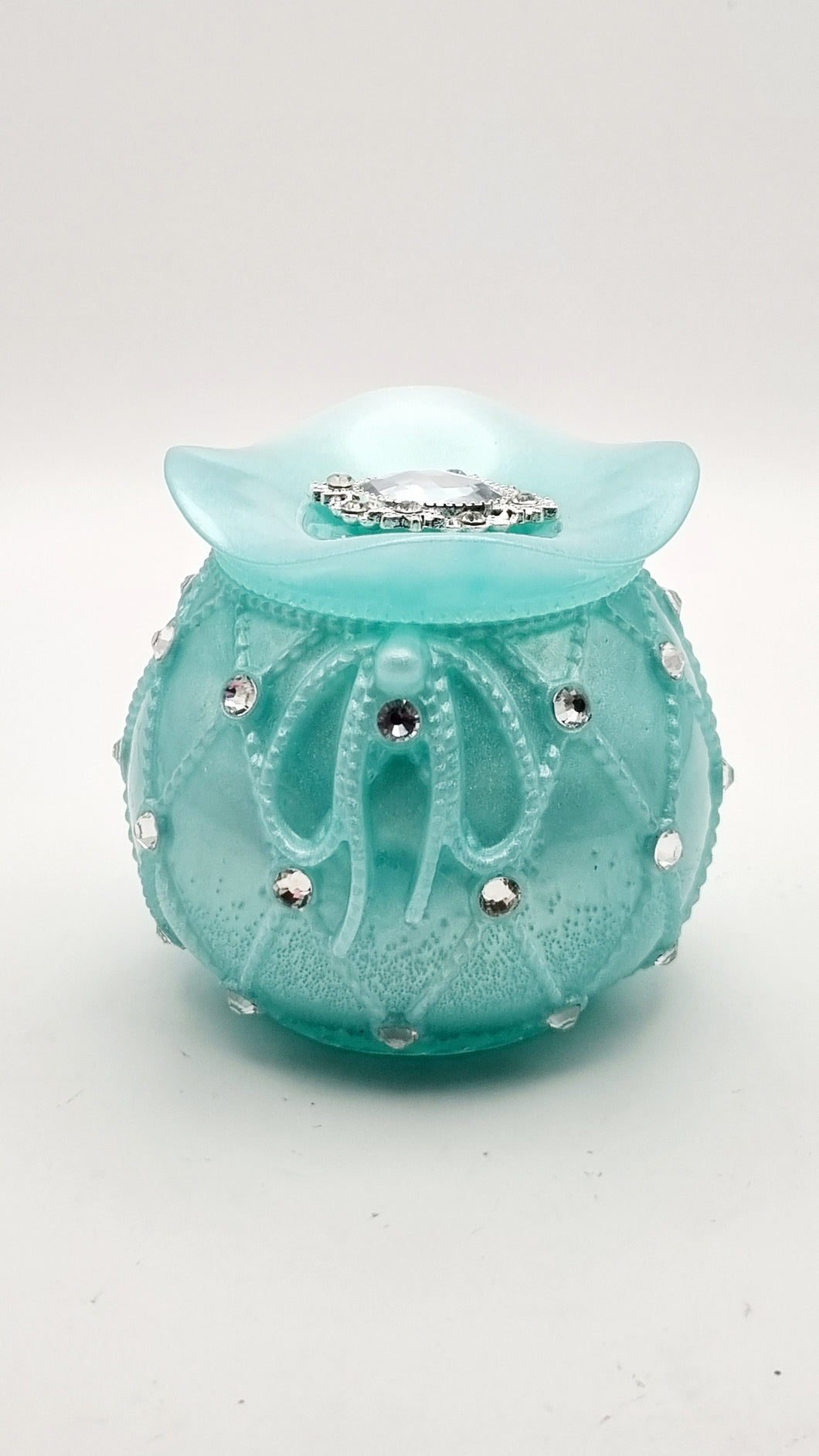 Rhinestone adorned Trinket Jars with Matching Lids Featuring a Large Rhinestone Embellishment