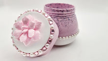 Load image into Gallery viewer, Pink Rhinestone &amp; Pearl Flower Honey Pot Trinket Jar
