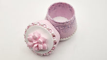 Load image into Gallery viewer, Pink Rhinestone &amp; Pearl Flower Honey Pot Trinket Jar
