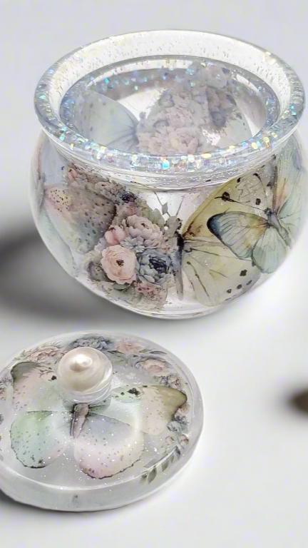 Rhinestone Butterfly Trinket Jar with Matching Lid