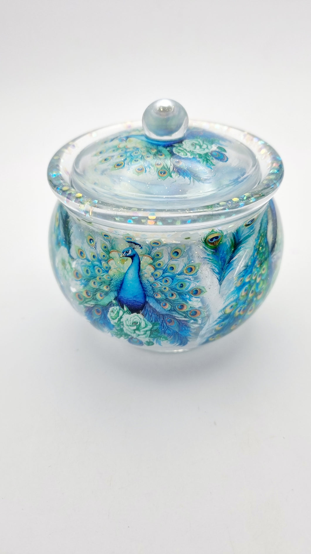 Peacock Trinket Jar with Matching Lid