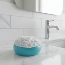 Load image into Gallery viewer, Round turquoise  trinket box with a white floral lid
