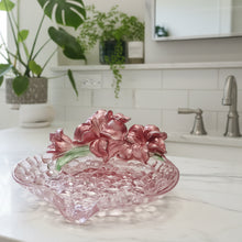 Load image into Gallery viewer, Pink glass bowl with floral design on a white background
