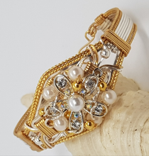 Load image into Gallery viewer, Gold &amp; Silver Pearl Beaded Diamante Cuff Bangle
