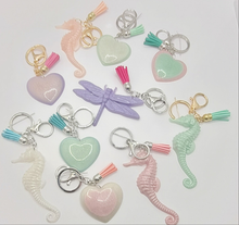 Load image into Gallery viewer, Sparkly Resin Dragonfly Tassel Keychains
