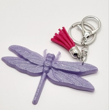 Load image into Gallery viewer, Sparkly Resin Dragonfly Tassel Keychains
