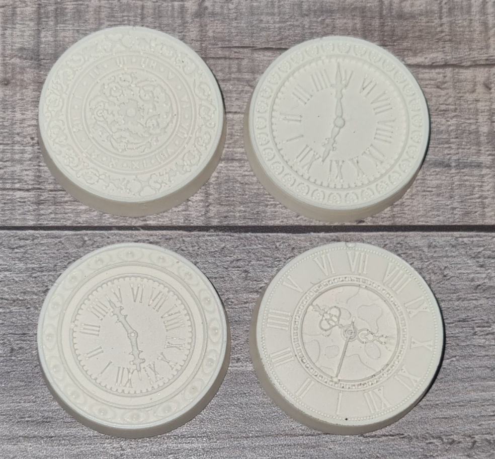Set of 4 x Resin French Inspired Furniture Embellishment On-lay Applique Clocks