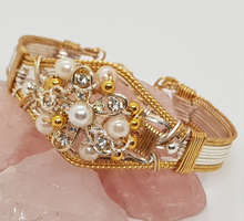 Load image into Gallery viewer, Gold &amp; Silver Pearl Beaded Diamante Cuff Bangle
